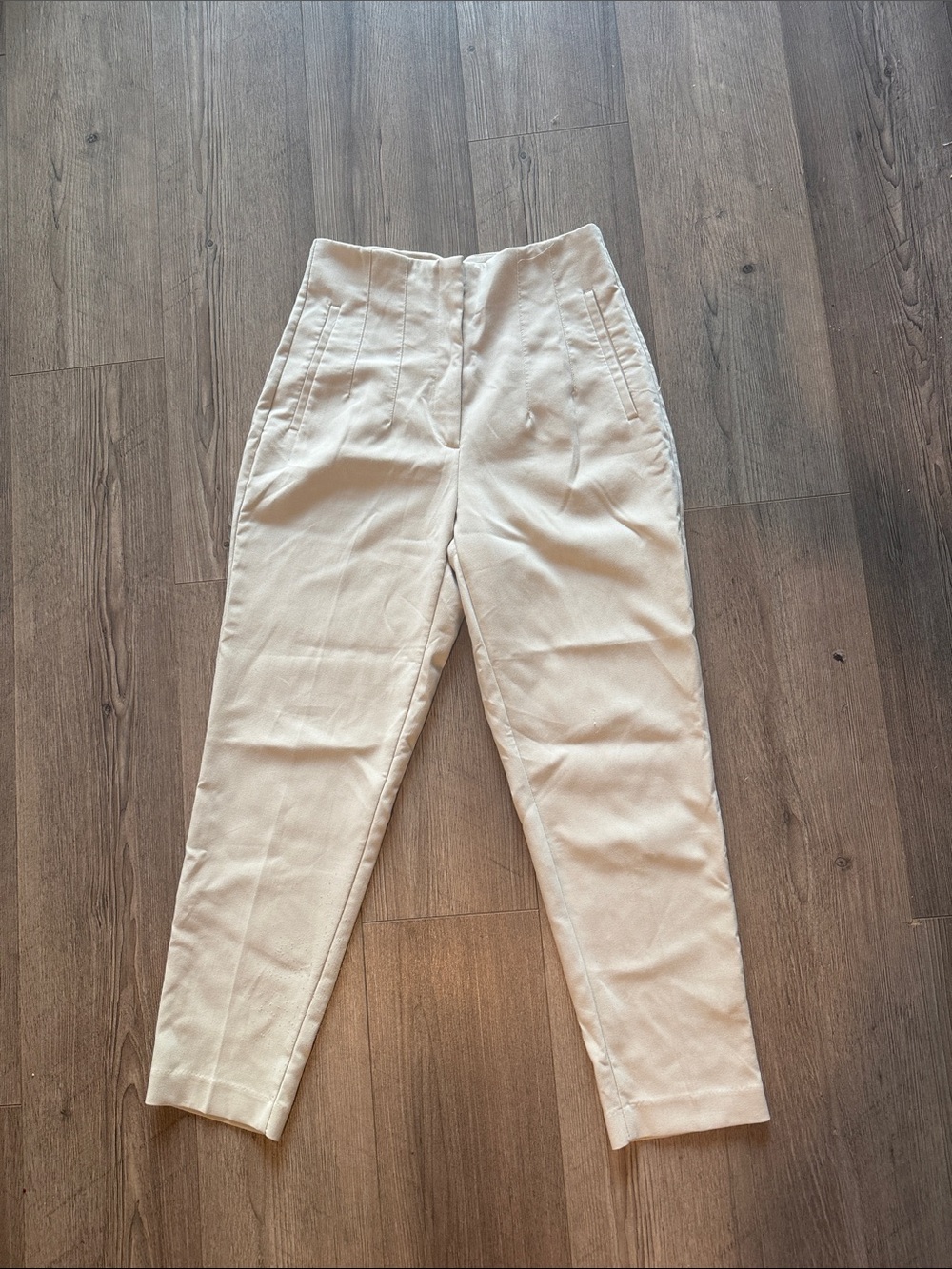 Zara Cream High-Waisted Tapered Trousers